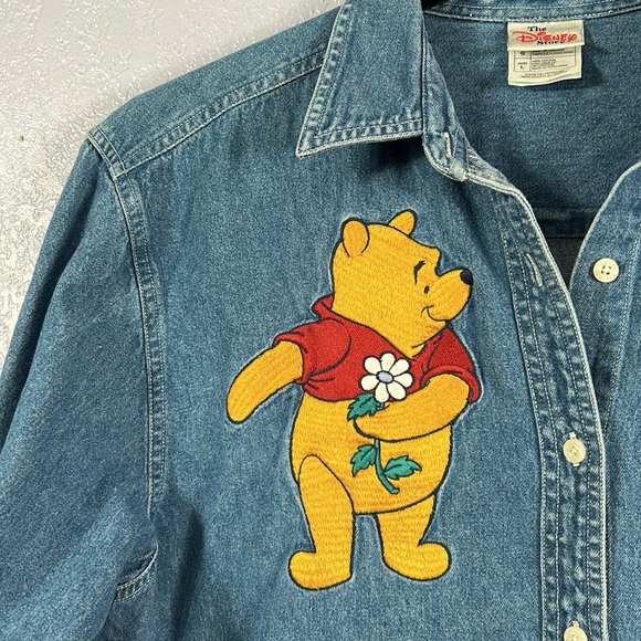 Vintage 90s Winnie the Pooh your denim button down shirt size large - Picture 2 of 8